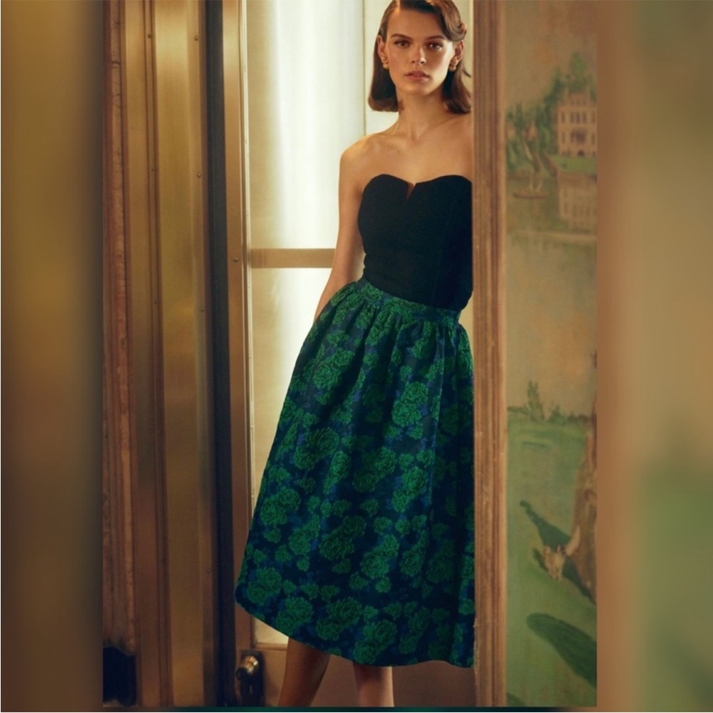 Anthropologie Green and Blue Floral A-Line Skirt - Picture 6 of 12